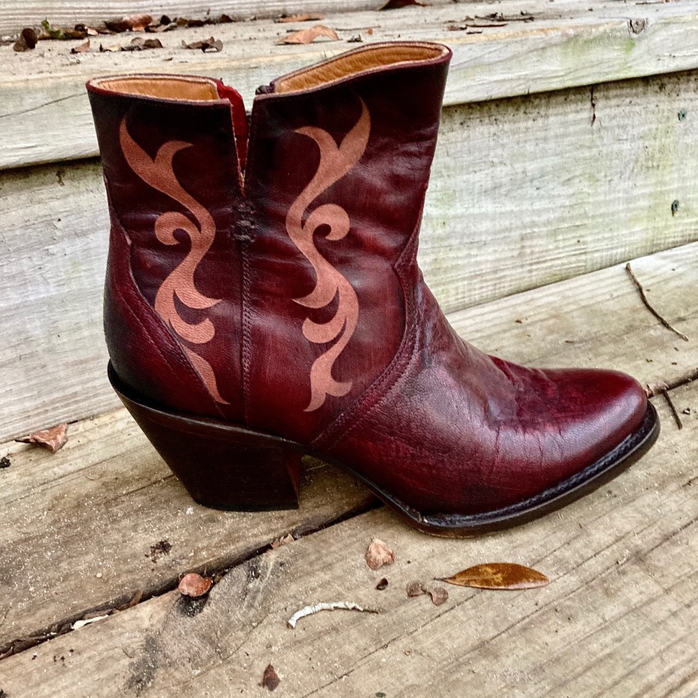 Lucchese | Red Leather Western Booties - Picture 4 of 7